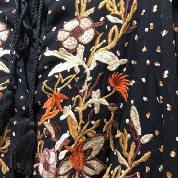 Boho gypsy floral embroidered dot black maxi dress sheer long sleeve - Picture 9 of 10